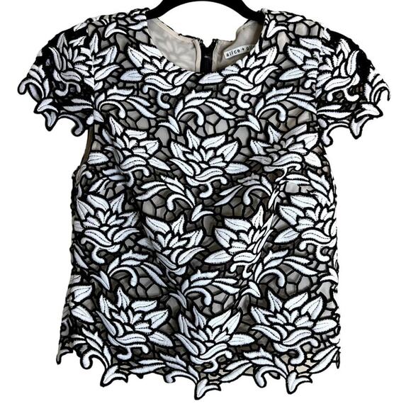 Alice + Olivia Style # C502081777 Embroidered Floral Sheer Blouse Top Crochet Wo - Picture 2 of 7